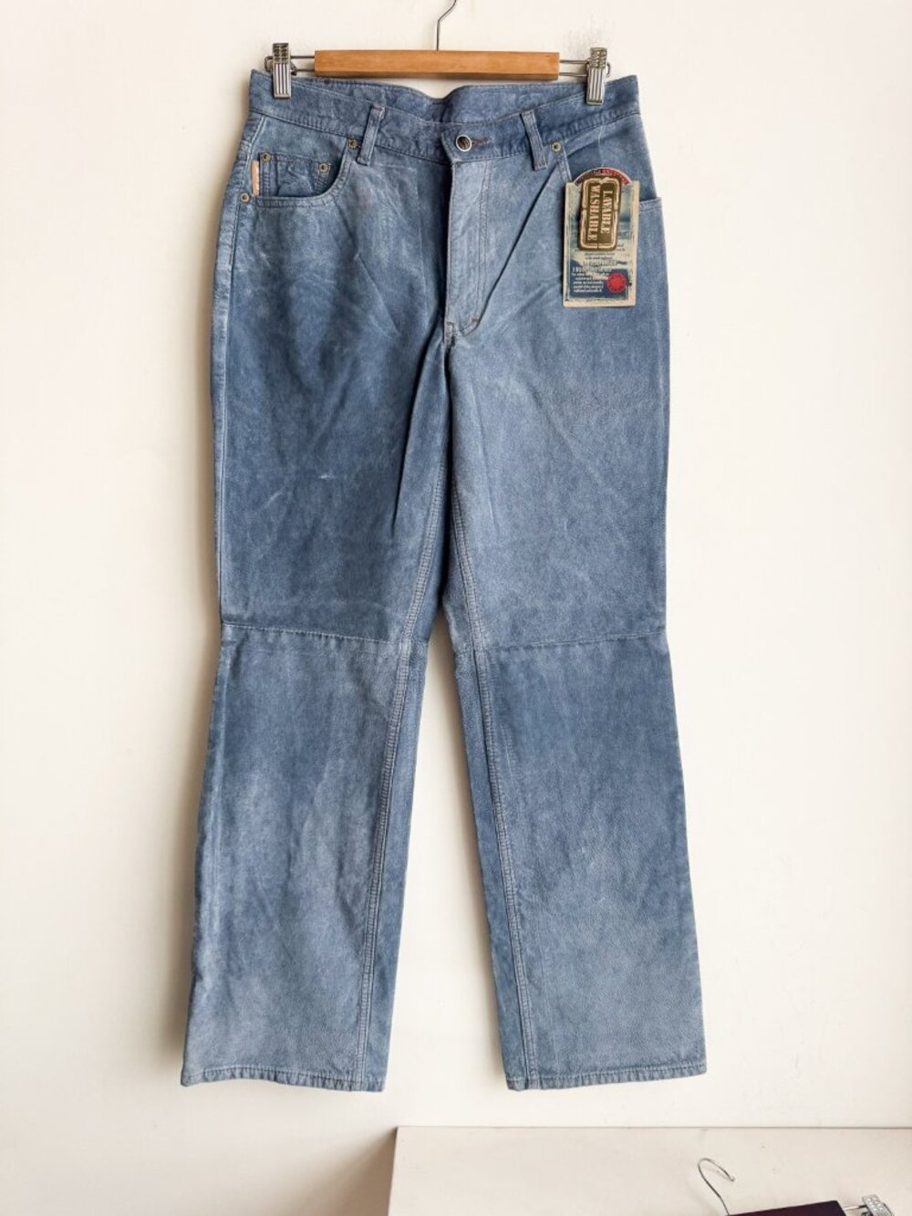 Vintage Wash 2 Wear Washable Suede Blue Denim Look Suede Pants 30 NWT